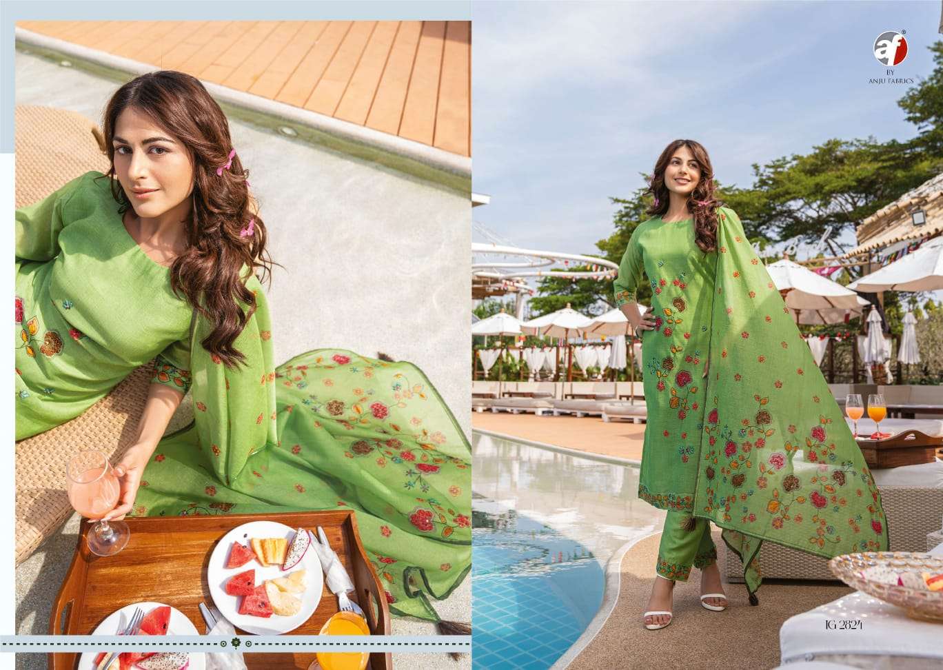 INSTAGIRL VOL 4 MODAL SILK COTTON LINNING KATHA WORK KURTI WITH JAAM SILK PANT AND DUPATTA BY AF BRAND 404